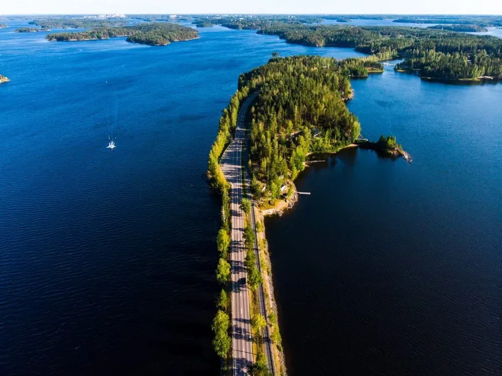 A forested ridge between lakes in the Saimaa region