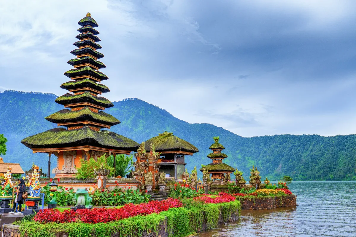 Ulun Danu Beratan temple on the edge of a lake in Bali